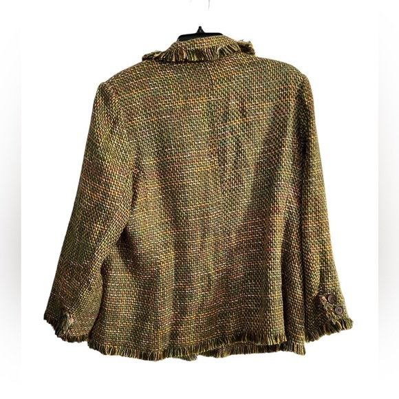 Yves & St. Claire Multicolor Tweed Fringe Hem Textured Blazer 18W - Picture 4 of 8
